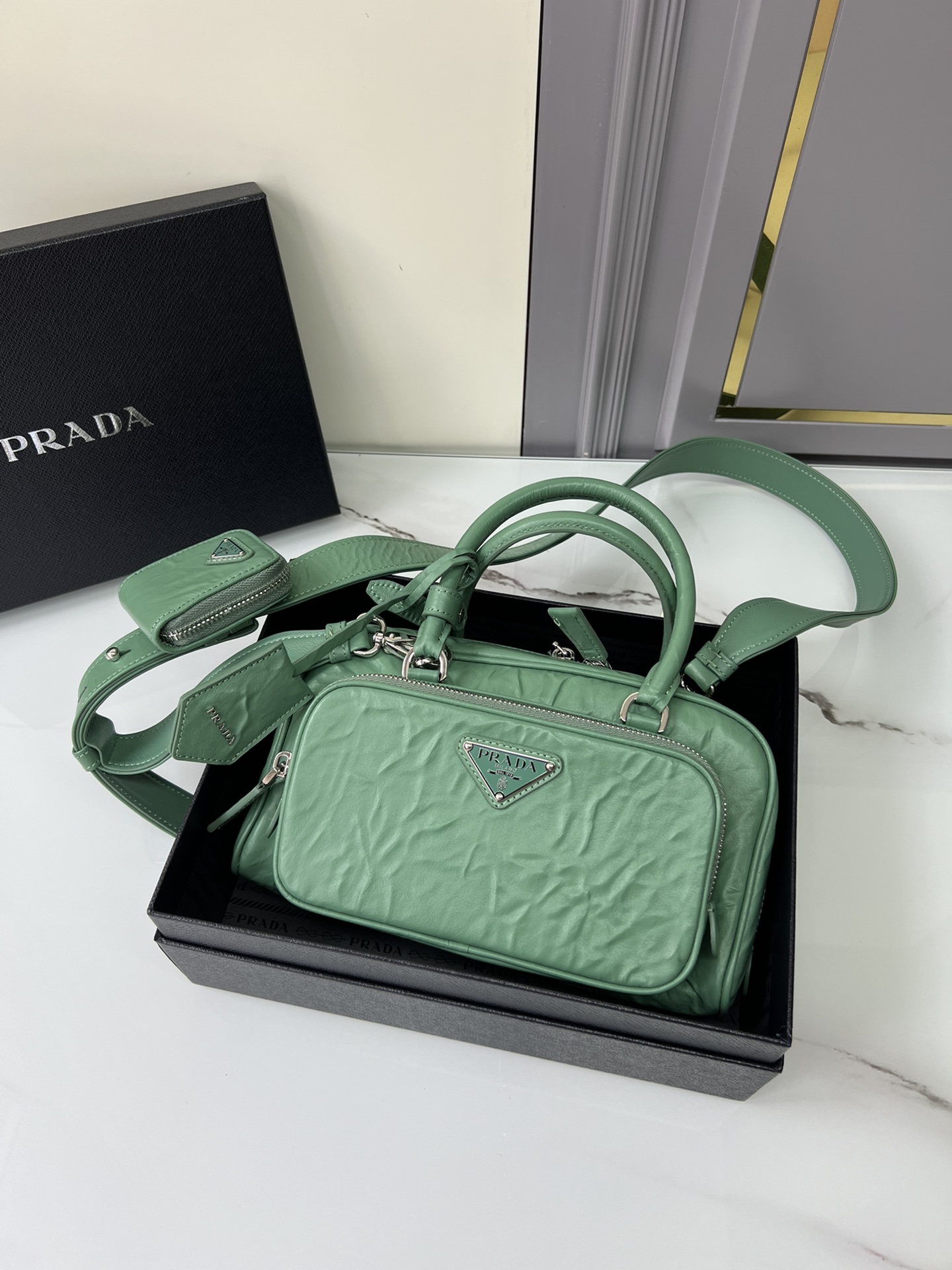 TOP PRADA Retro Lambskin Pleated Handbags 24*12.5*7cm - 5 Colors