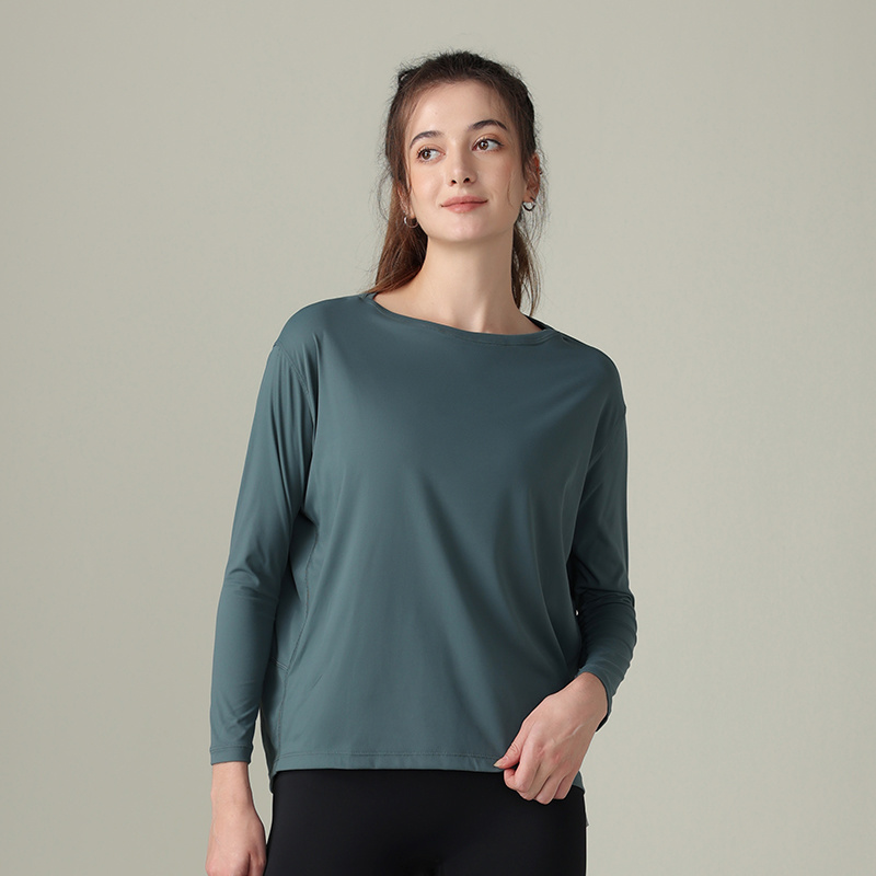 Wide Flat Neck Womens Sports Long Sleeve