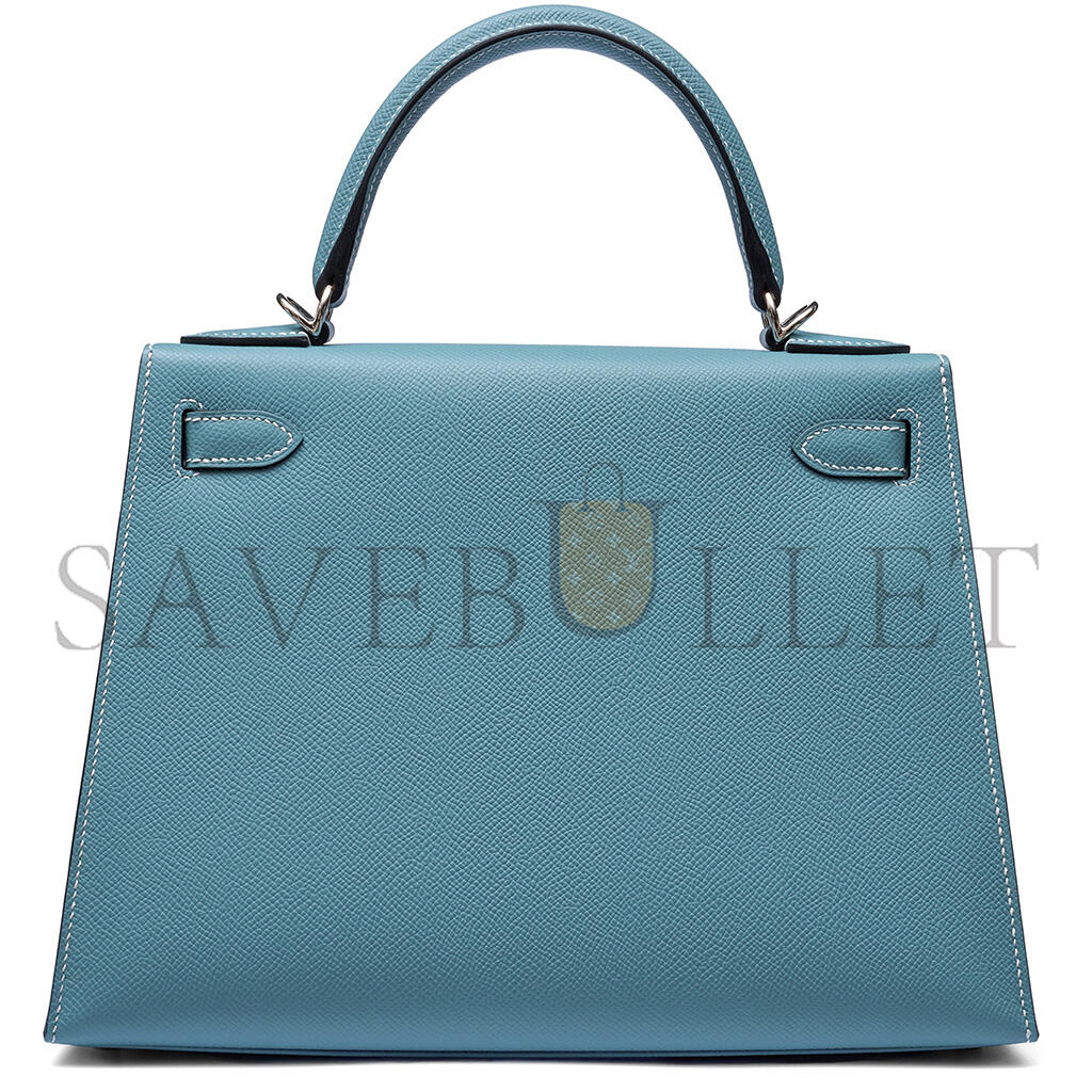 HERMÈS BLEU JEAN EPSOM KELLY 25 SELLIER PALLADIUM HARDWARE (25*17*7cm)