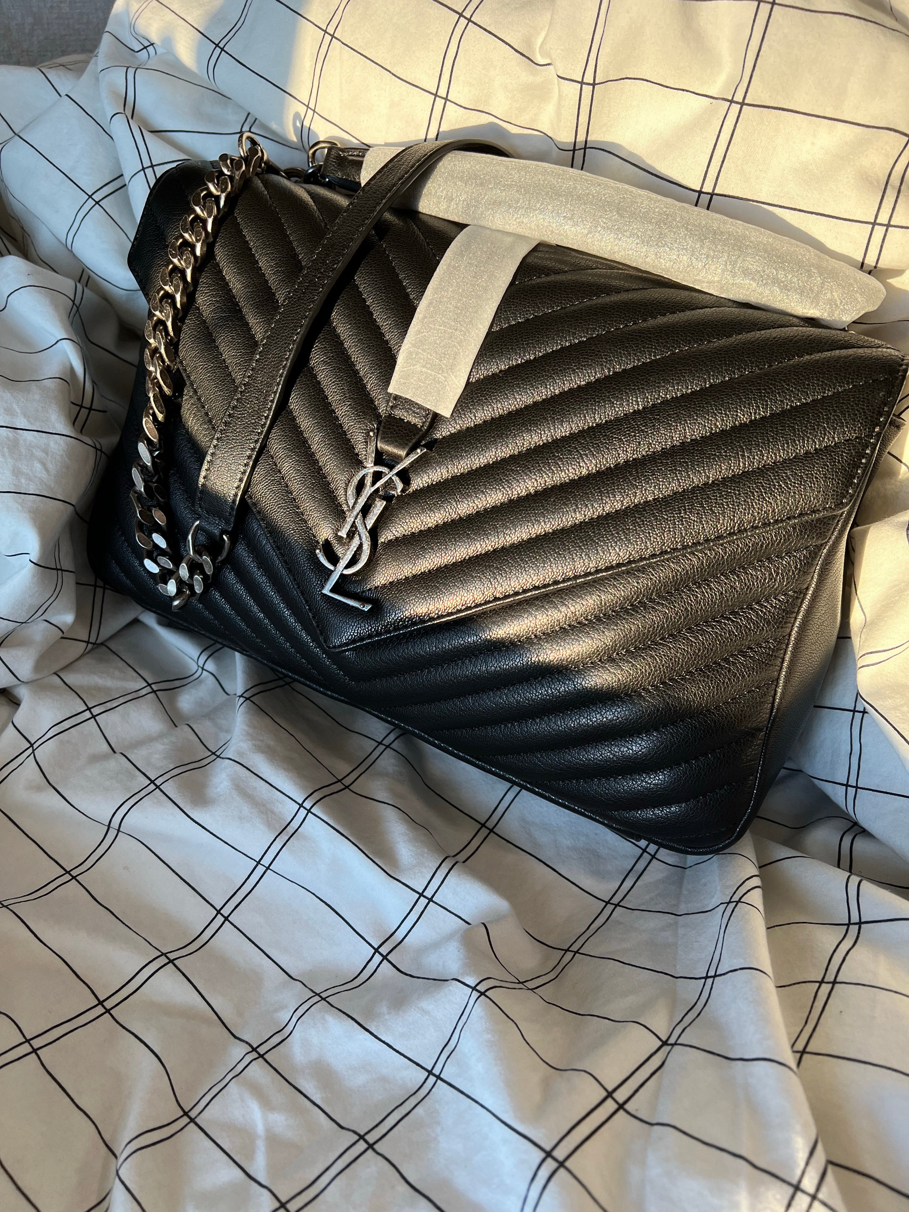 TOP Yves Saint Laurent YSL College Medium Top Handle Bag - Black w SHW