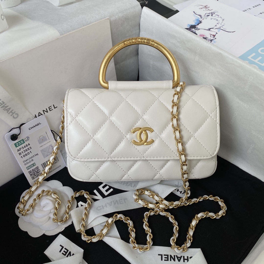 TOP CHANEL Metal Bracelet Flip Phone Trendy Bag Raised Logo 9 × 17.2 × 3.5 cm - White