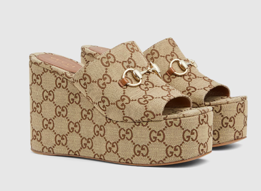 TOP GUCCI Wedge Sandal with Horsebit - Brown