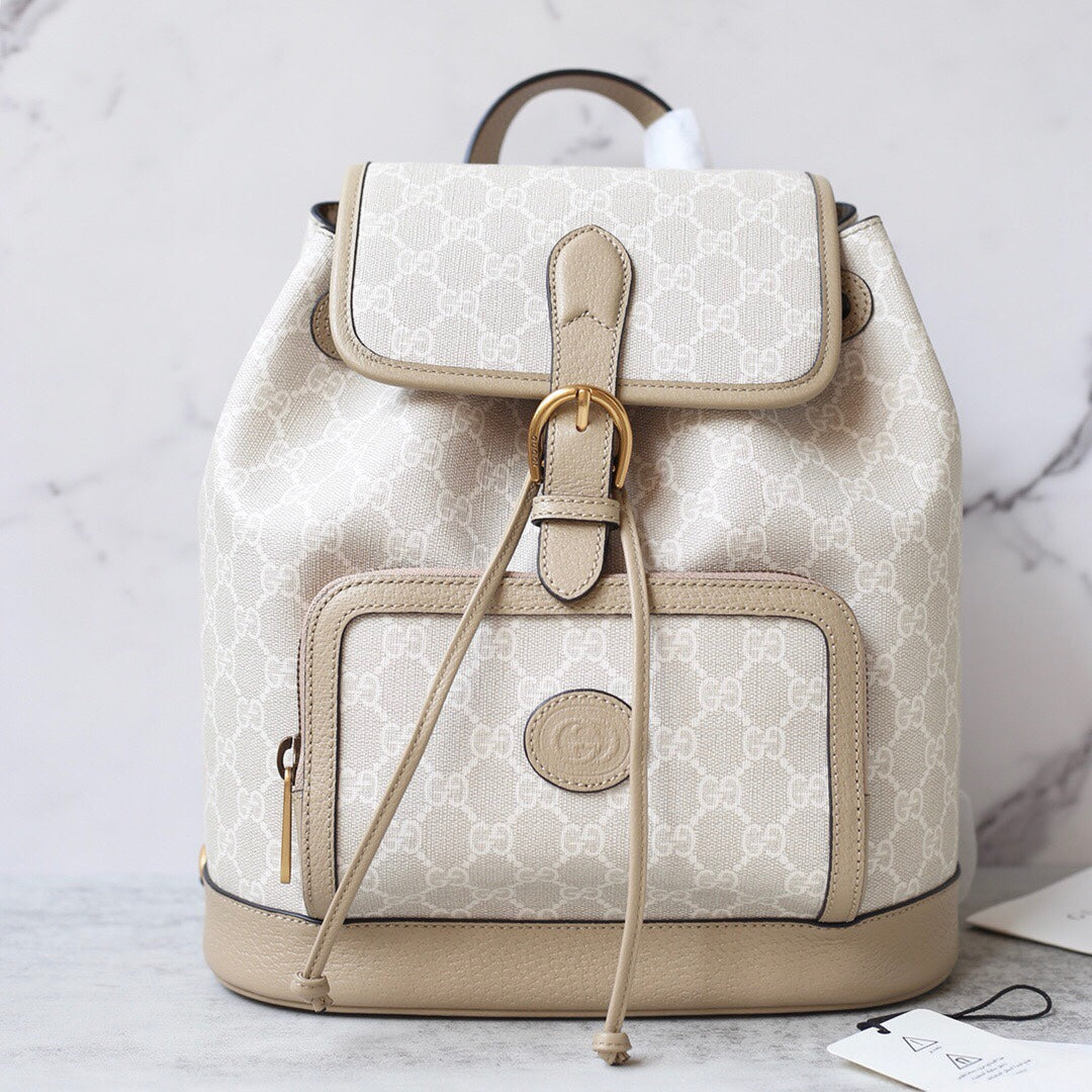 TOP GUCCI G*G Interlocking G Backpack - Cream