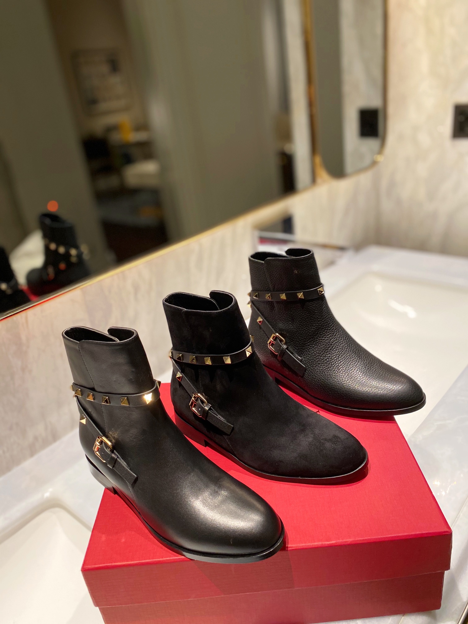 TOP VALENTINO Cowhide Leather Short Boots  - Black