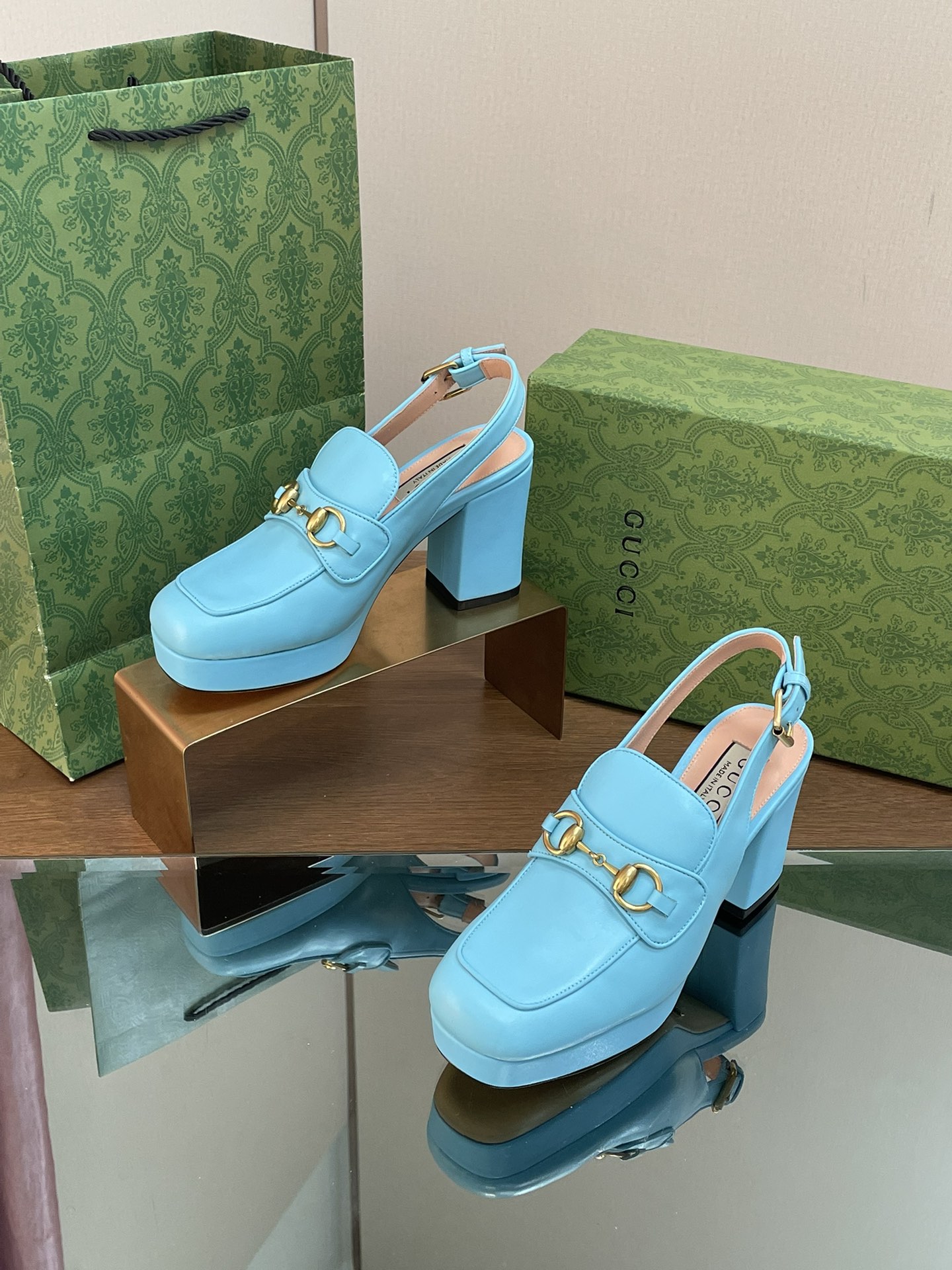 TOP GUCCI Platform Horsebit Mule Sandals - Blue