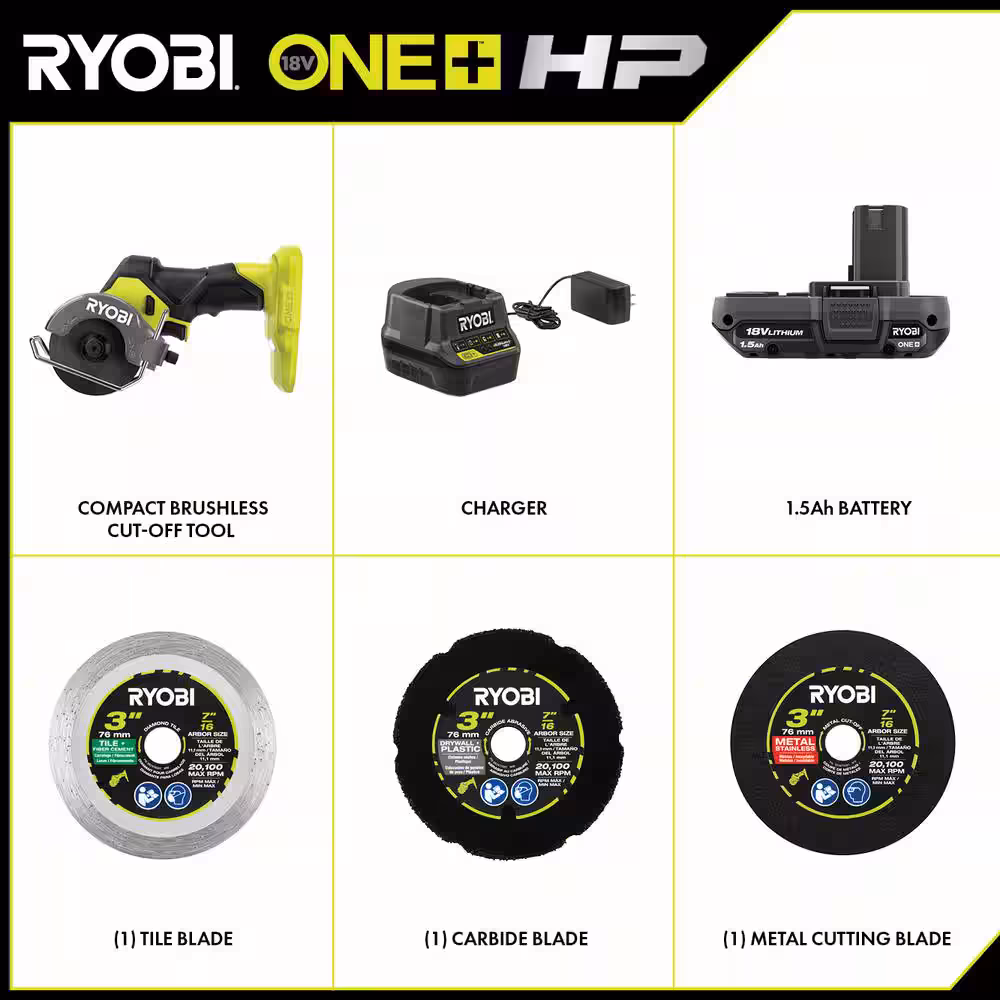 ONE+ HP 18V Brushless Cordless Compact Cut-Off Tool Kit with 1.5 Ah Battery and 18V Charger
