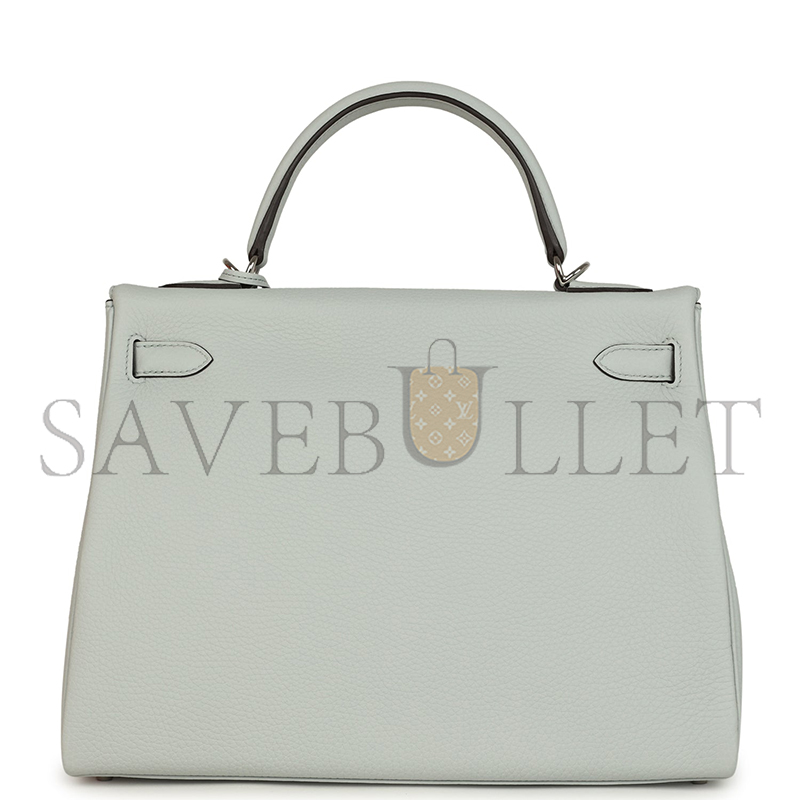 HERMÈS KELLY RETOURNE 32 BLEU PALE CLEMENCE PALLADIUM HARDWARE (32*23*12cm)