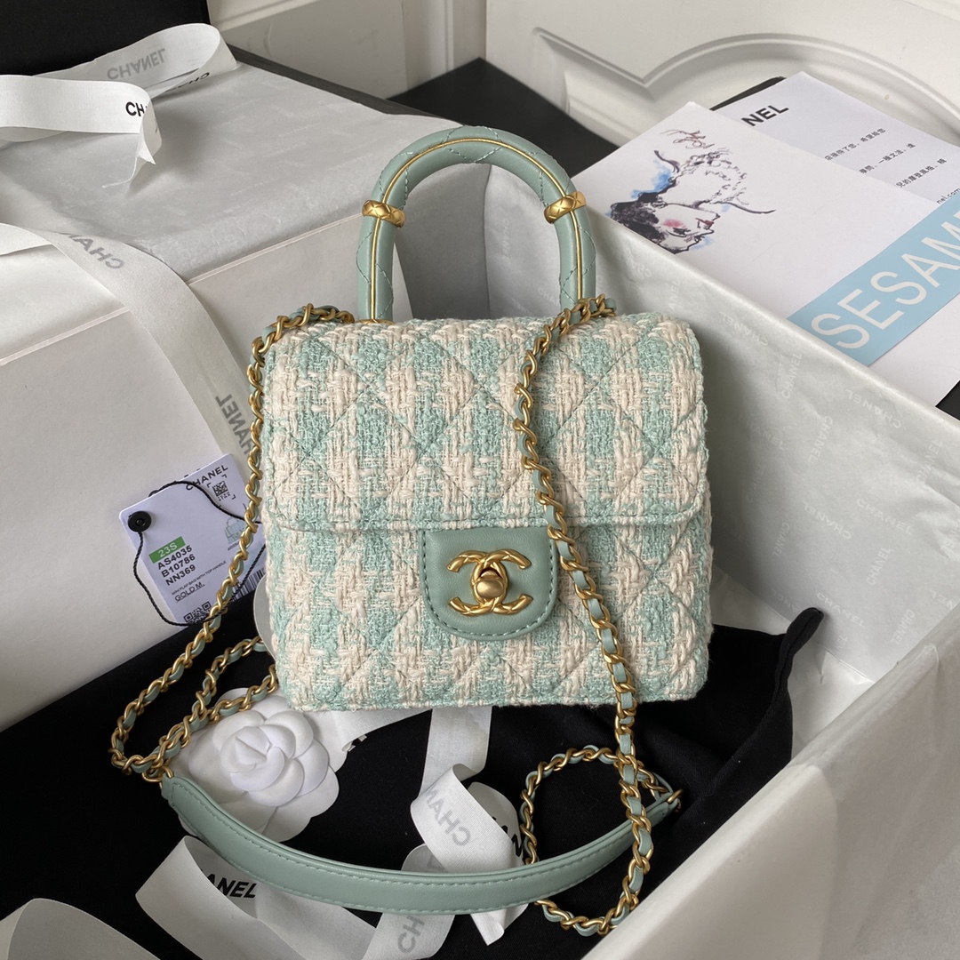TOP CHANEL Tweed Small Clutch 15*15.5*7.5 cm - Mint Green