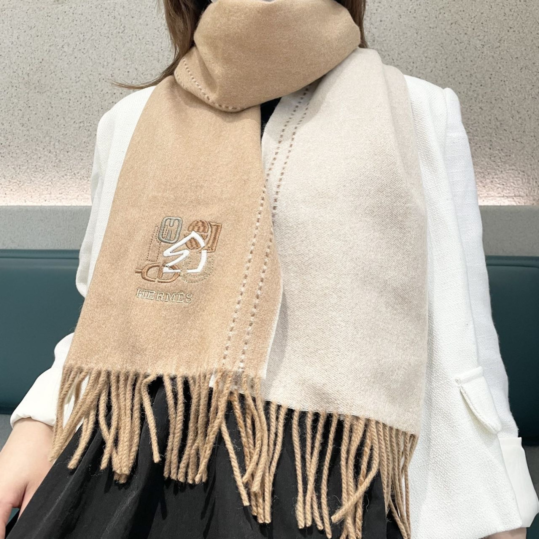 TOP HERMES Cashmere Scarf 32x180cm - 2 Colors
