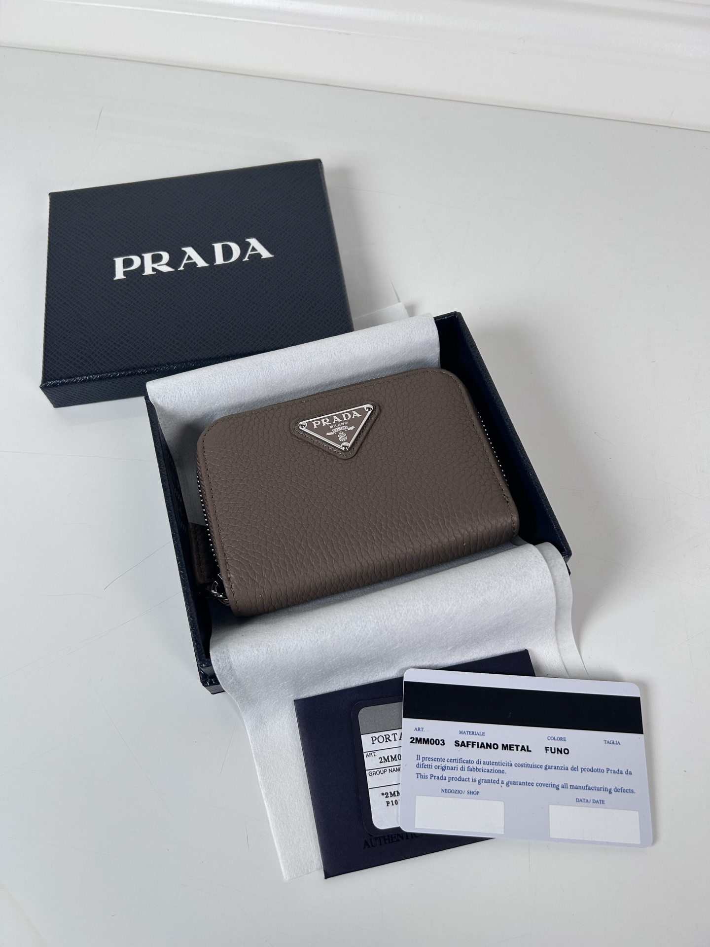 TOP PRADA Deerskin Wallet 11×7.5cm - Brown