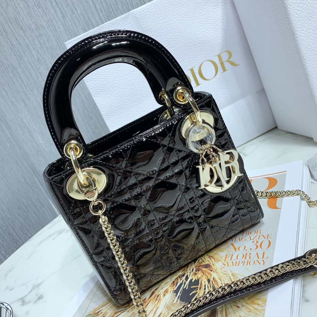 TOP Christian Dior Lady Christian Dior Bag Patent Leather Mini - Black w Light GHW