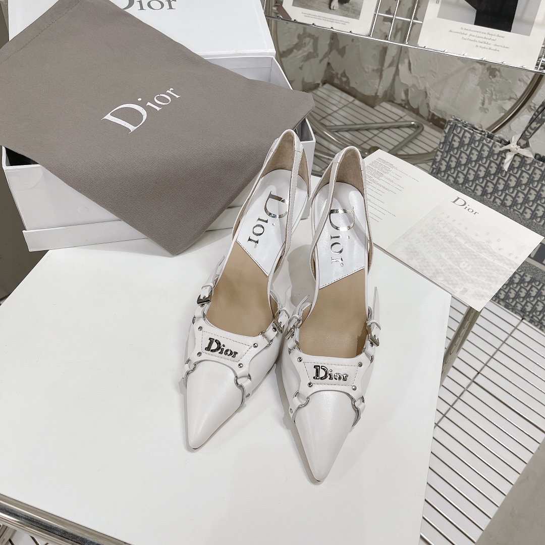 TOP Christian Dior CD Logo Leather Pump - White