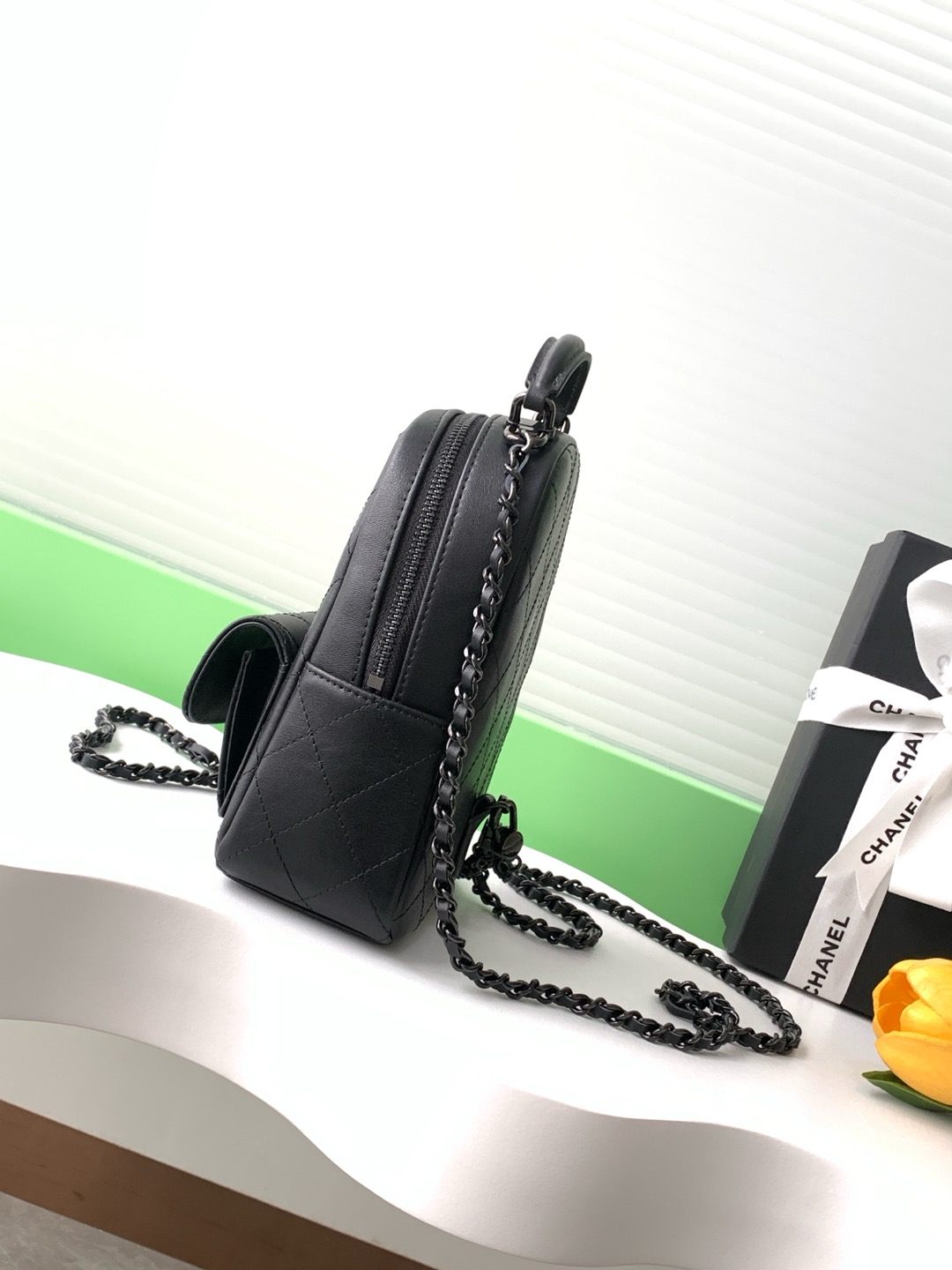 TOP CHANEL Backpack Calfskin Mini 18×13×9cm - Black