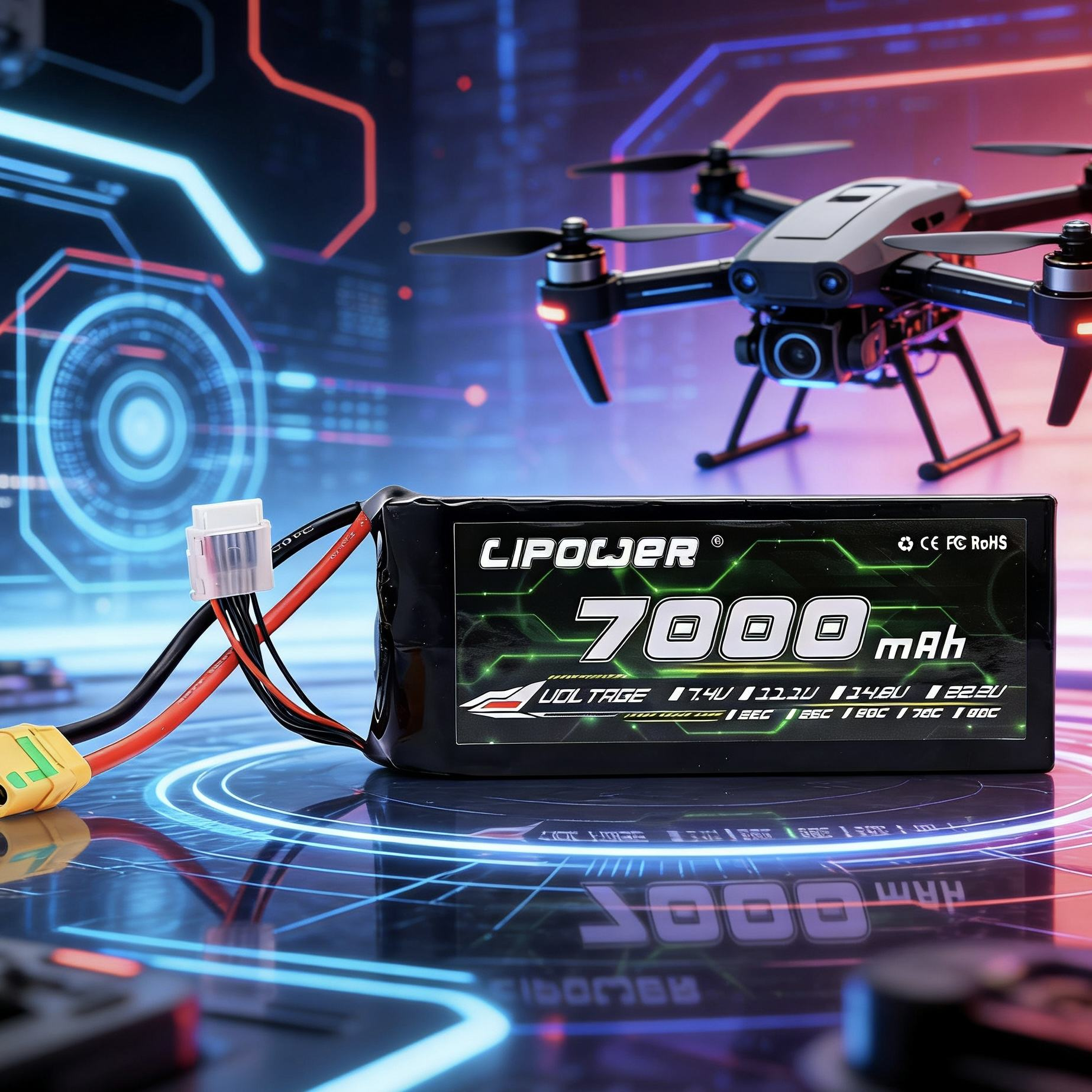 75C/100C 7000 mAh rechargeable 3S/4S/6s lithium battery pack  drone fat battery - lipowbattery
