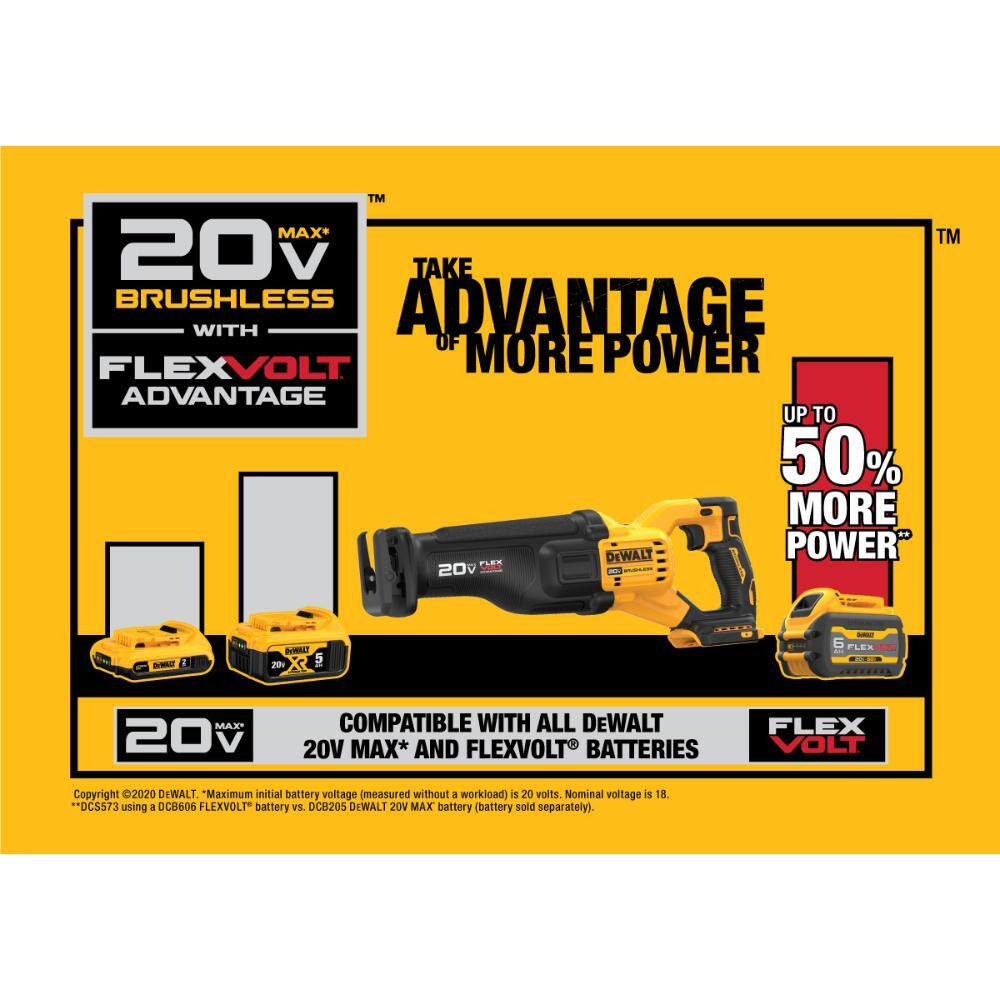 20V MAX Lithium Ion Cordless Brushless Reciprocating Saw with FLEXVOLT ADVANTAGE (Tool Only)