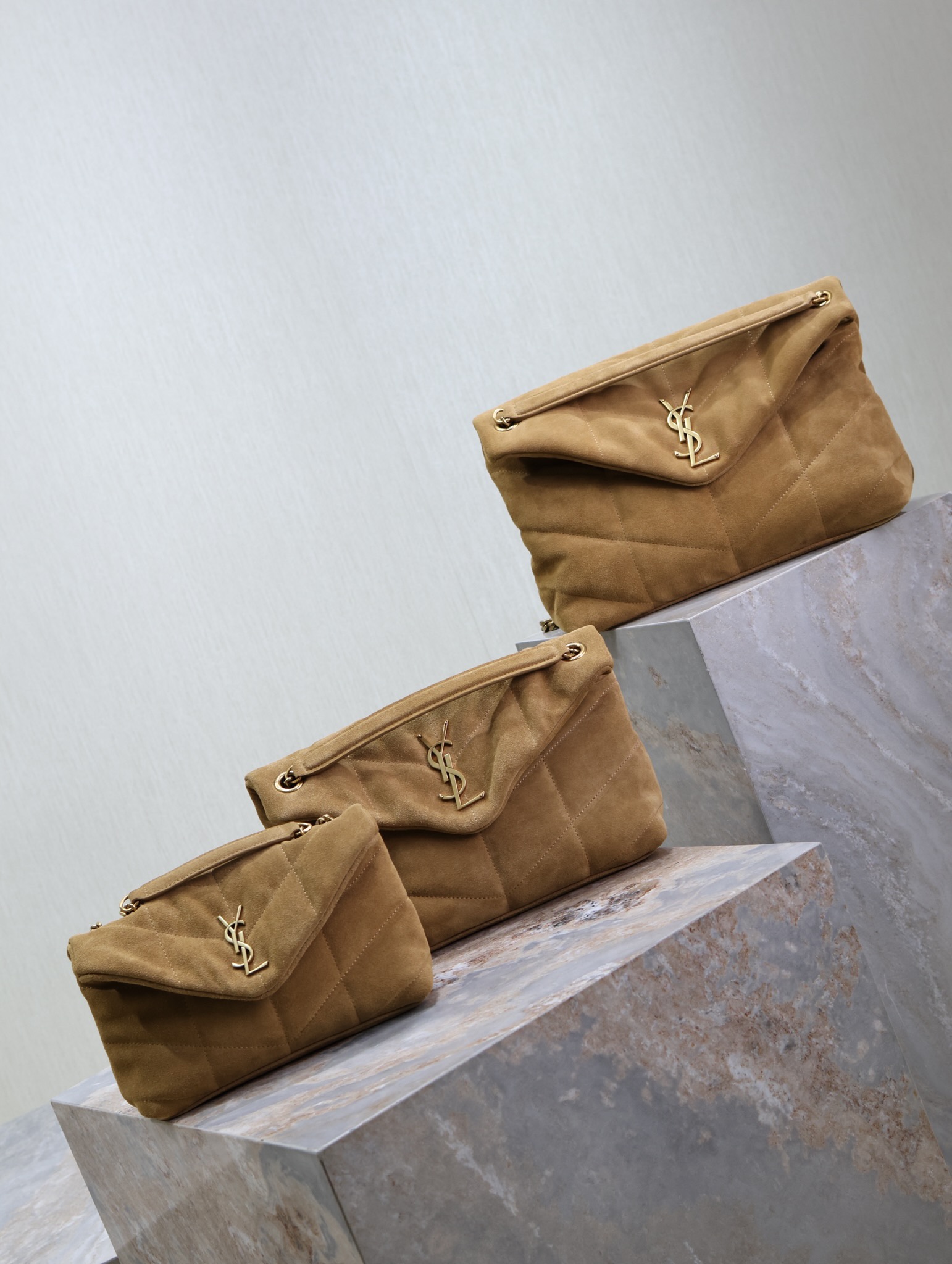 TOP Yves Saint Laurent YSL Loulou Puffer Suede Bag 23cm/29cm/35cm - Brown