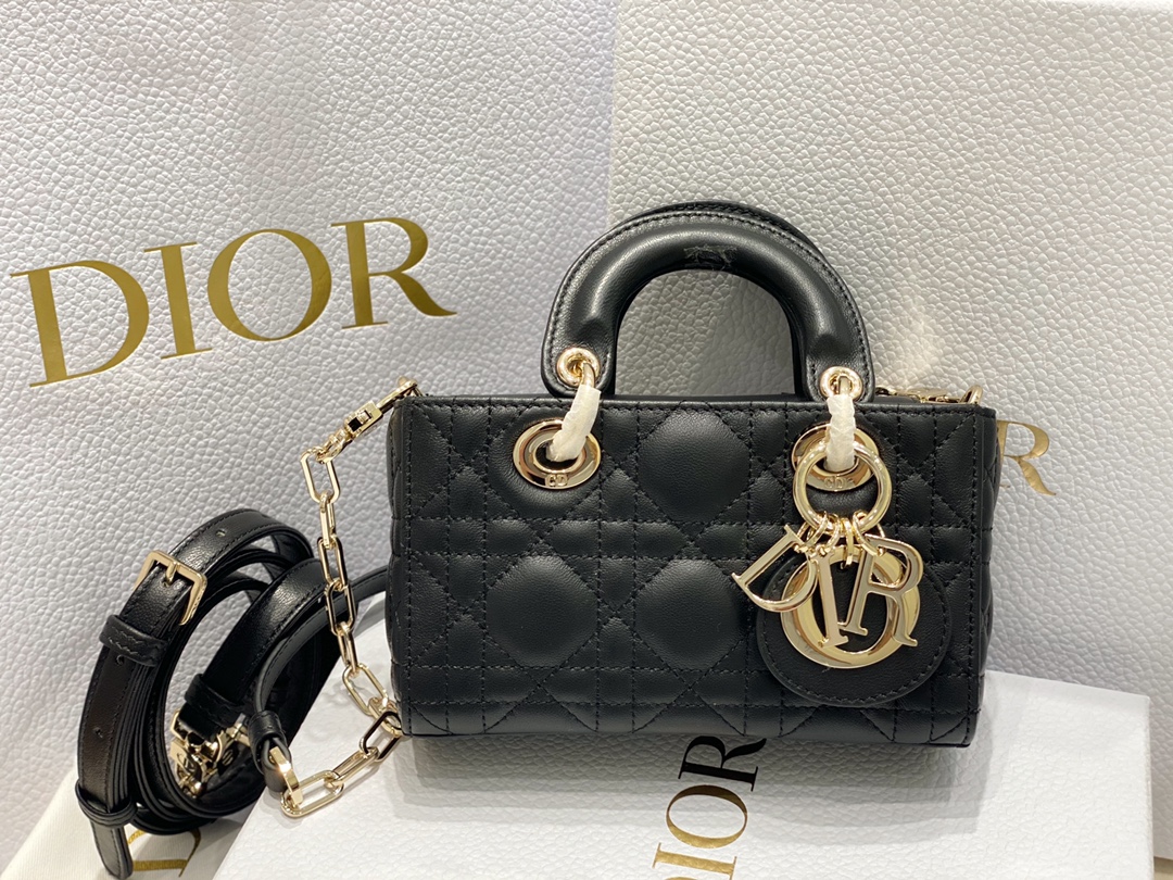 TOP Christian Dior Lady D-Joy Bag Lamskin MINI 16x6x10cm - Black