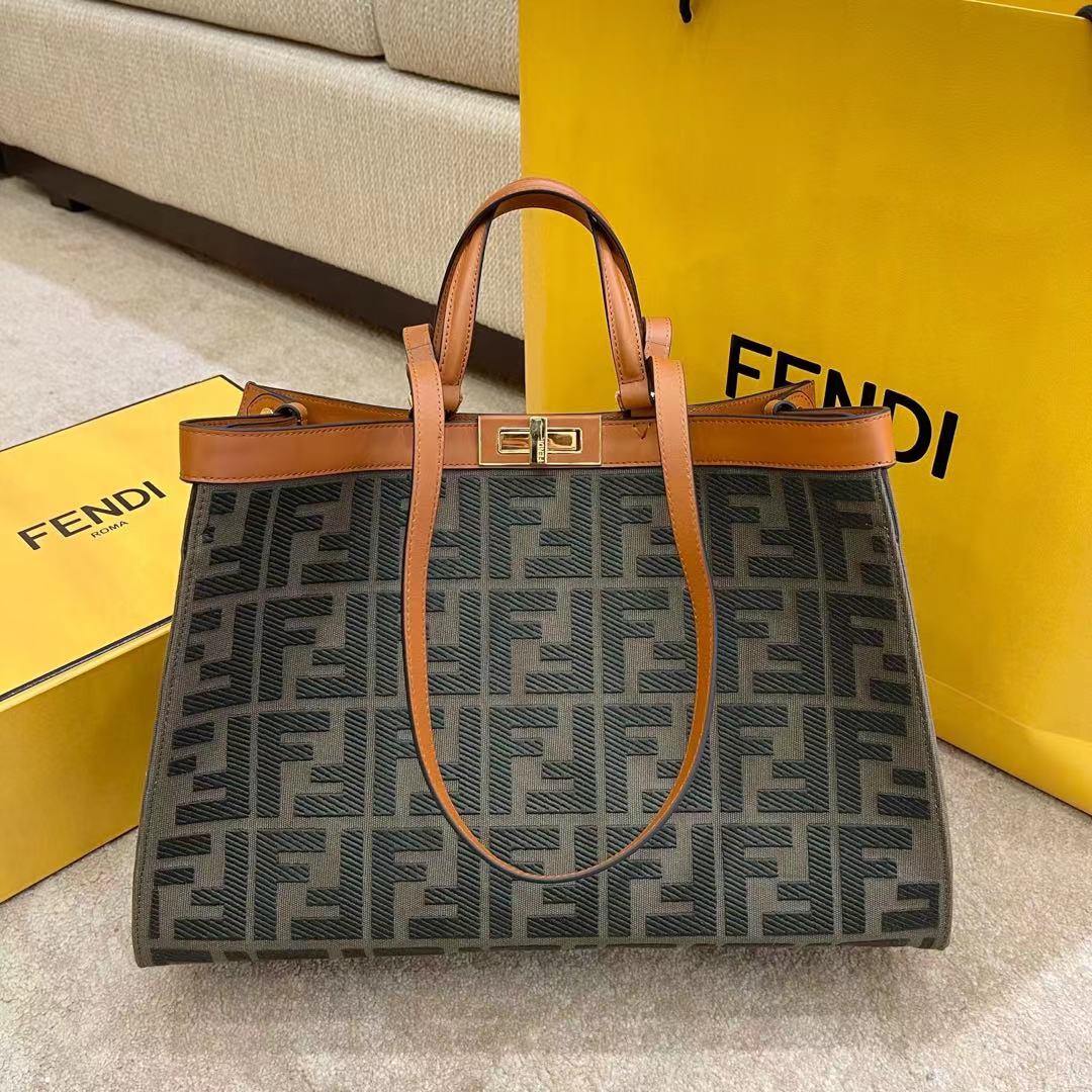 TOP FENDI FF Canvas Tote Bag 41x16x30cm - Dark Green