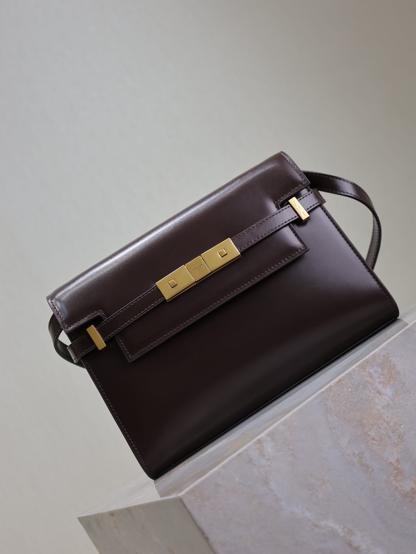 TOP Yves Saint Laurent YSL Manhattan Shoulder Bag  24x17.5x6cm - Brown&GHW