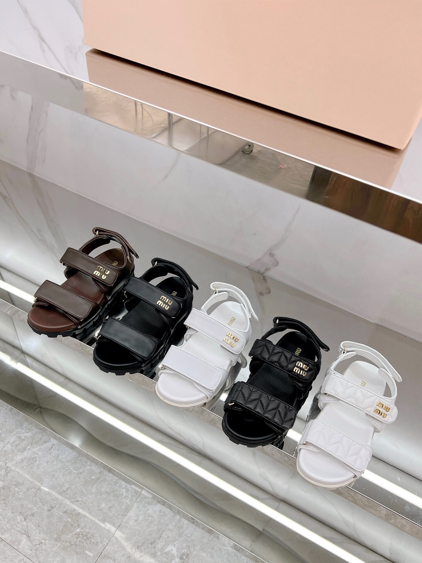 TOP Miu Miu Calfskin Velcro Slippers - 5 Colors