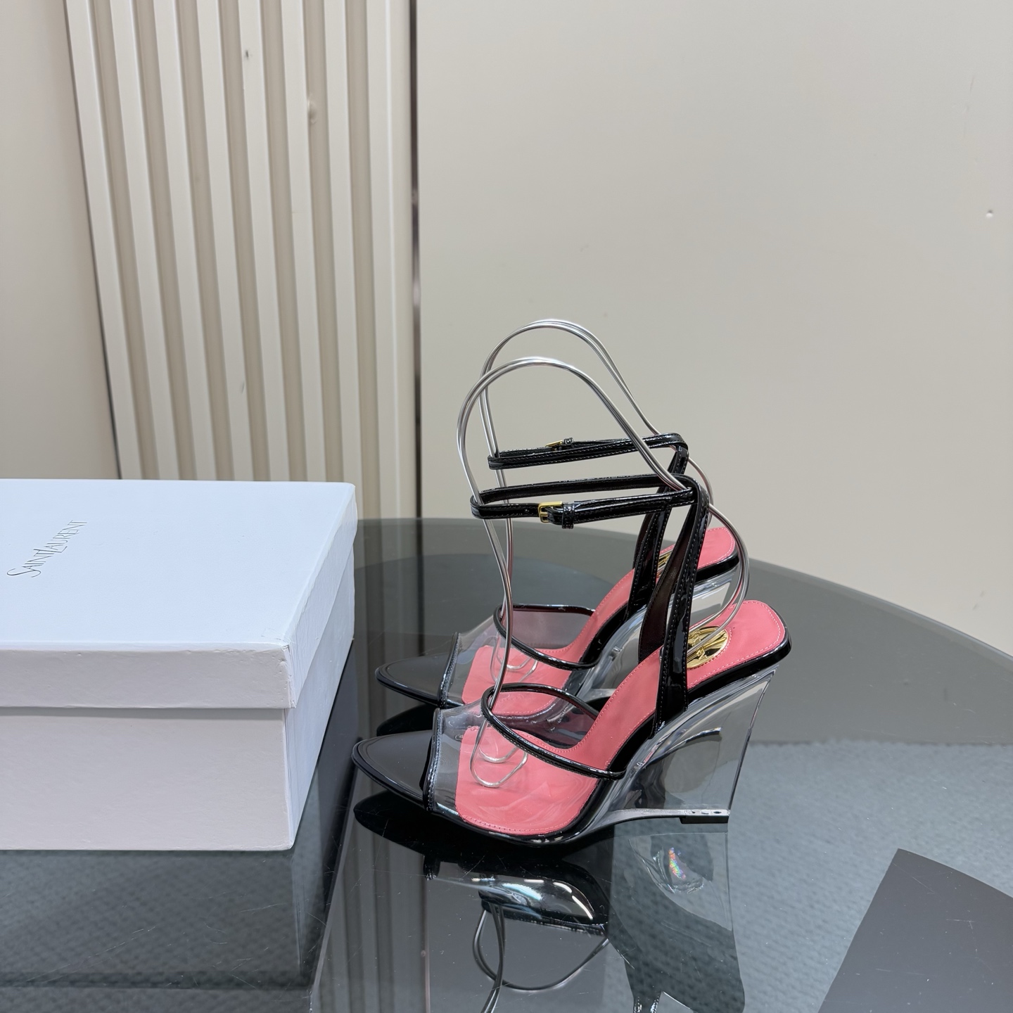 TOP Yves Saint Laurent YSL 25ss High Heel Sandals - Pink and Black
