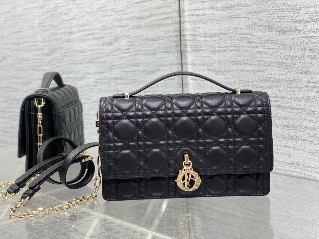 TOP Christian Dior Lambskin Leather Rattan Plaid Handbags 24x14x7.5cm - 2 Colors