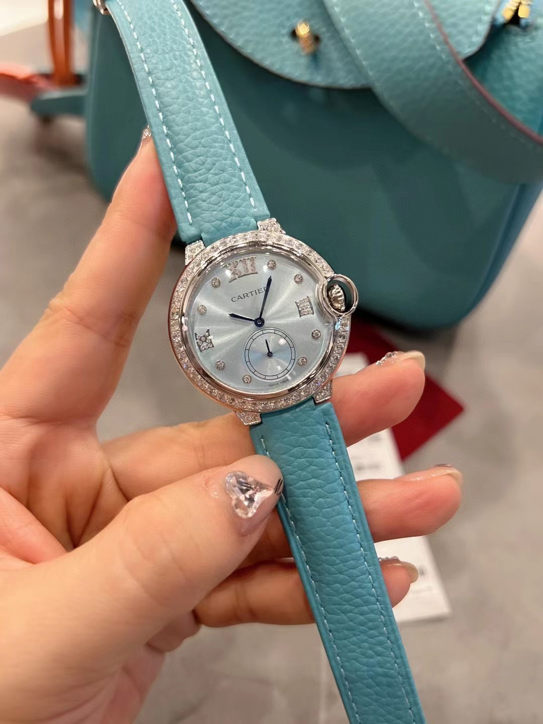 TOP Cartier BALLON BLEU DE WATCH Blue - Leather/Steel