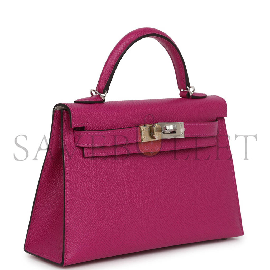 HERMÈS MINI KELLY II SELLIER ROSE POURPRE VERSO EPSOM PALLADIUM HARDWARE (19*12*5.5cm)