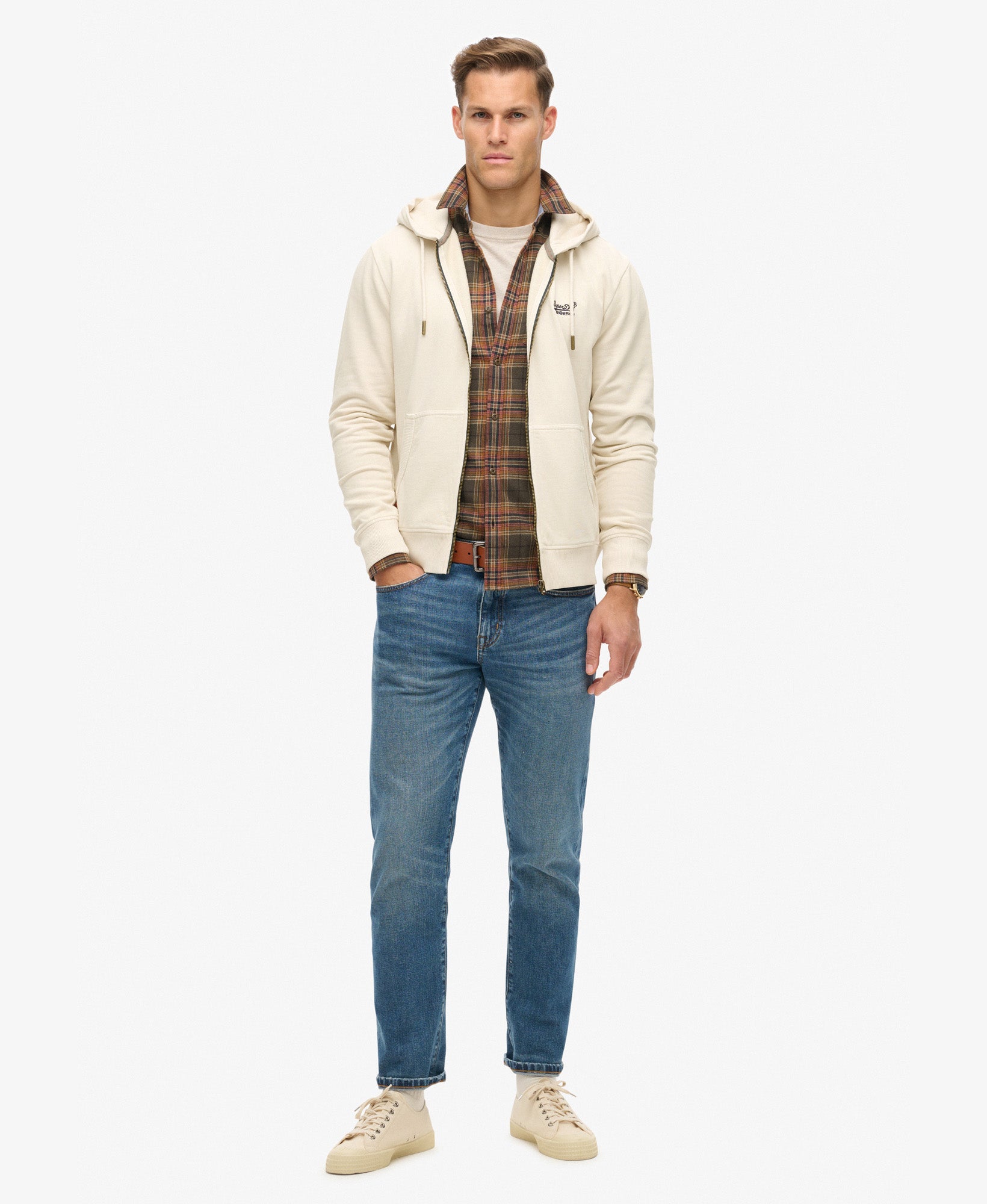 Essential Logo Washed Ziphood | Washed Chalk