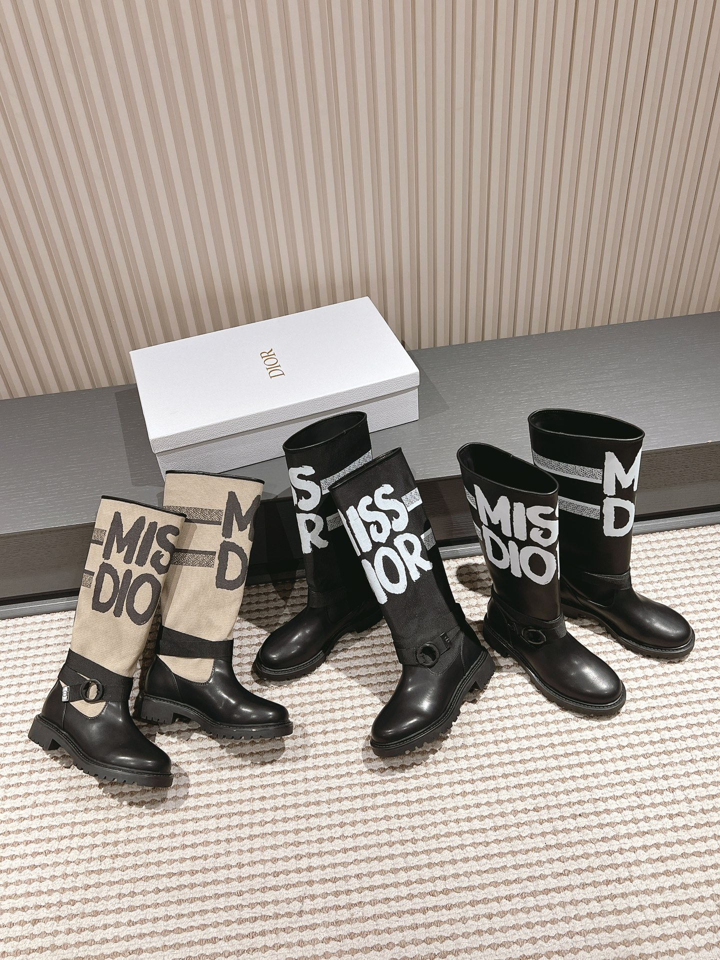 TOP Christian Dior D-Major Cloth & Leather Boots with Logo Print - 3 Colors