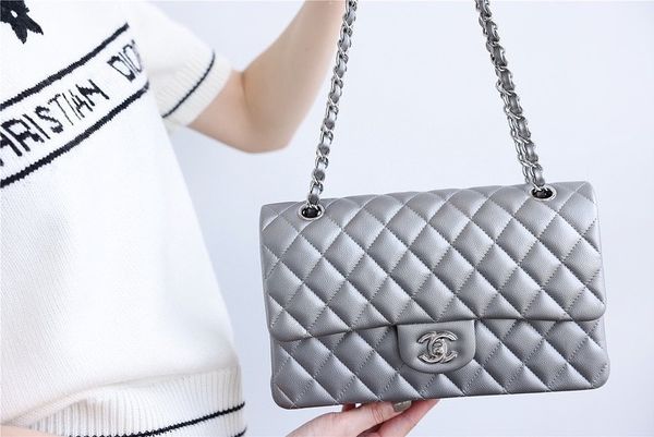 TOP CHANEL Classic Flap Bag Lambskin Medium 25.5cm – Grey & SHW
