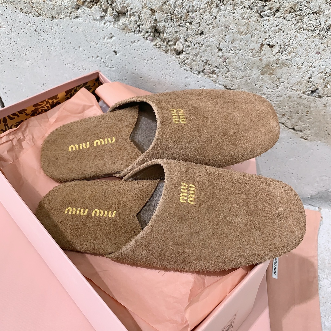 TOP Miu Miu Cowhide/Cow Suede Slippers - 5 Color