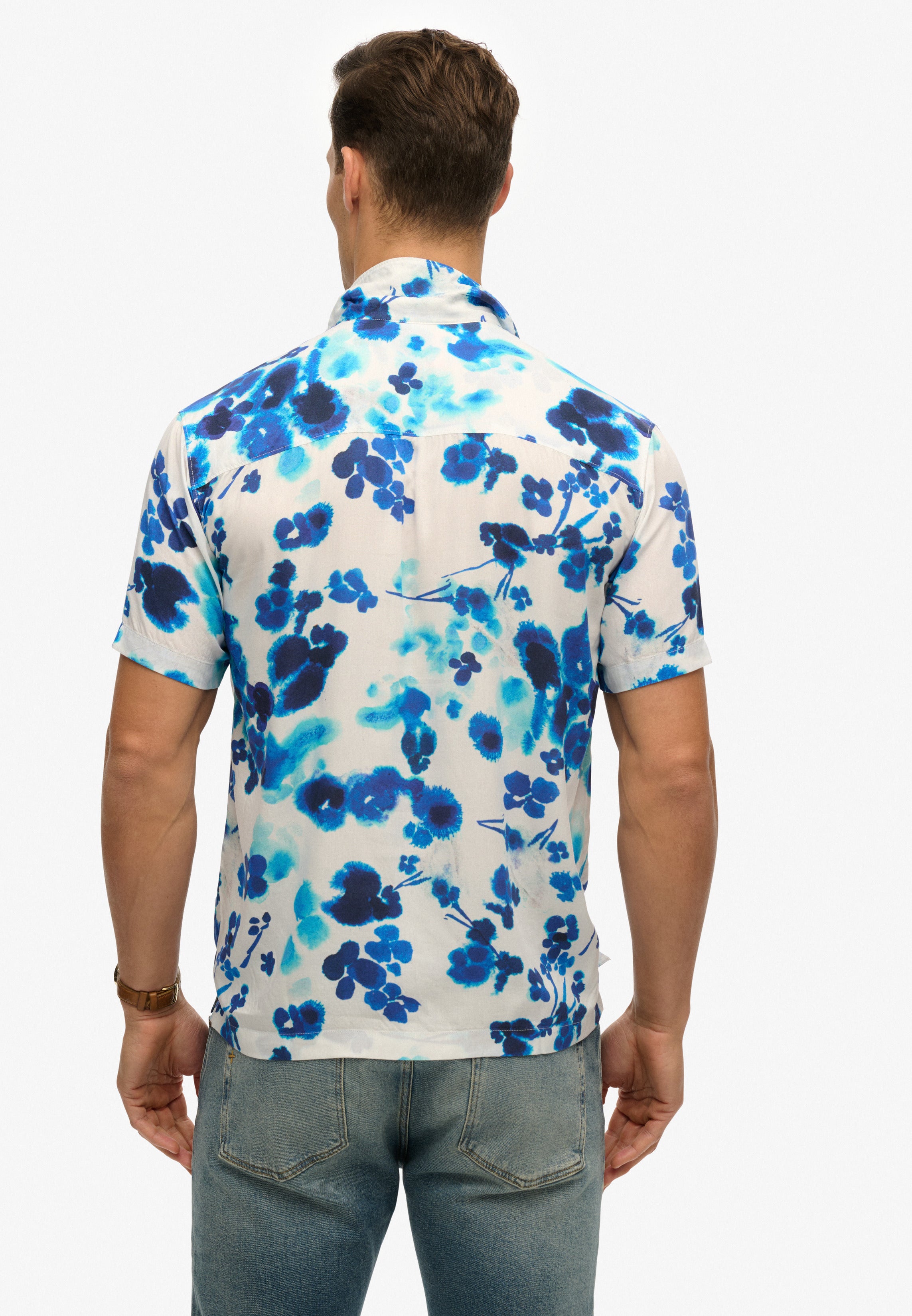 Short Sleeve Print Shirt | Abstract Floral Wedgewood Blue