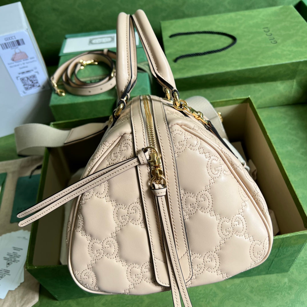 TOP GUCCI G*G Matelasse Leather Top Handle Bag - Beige