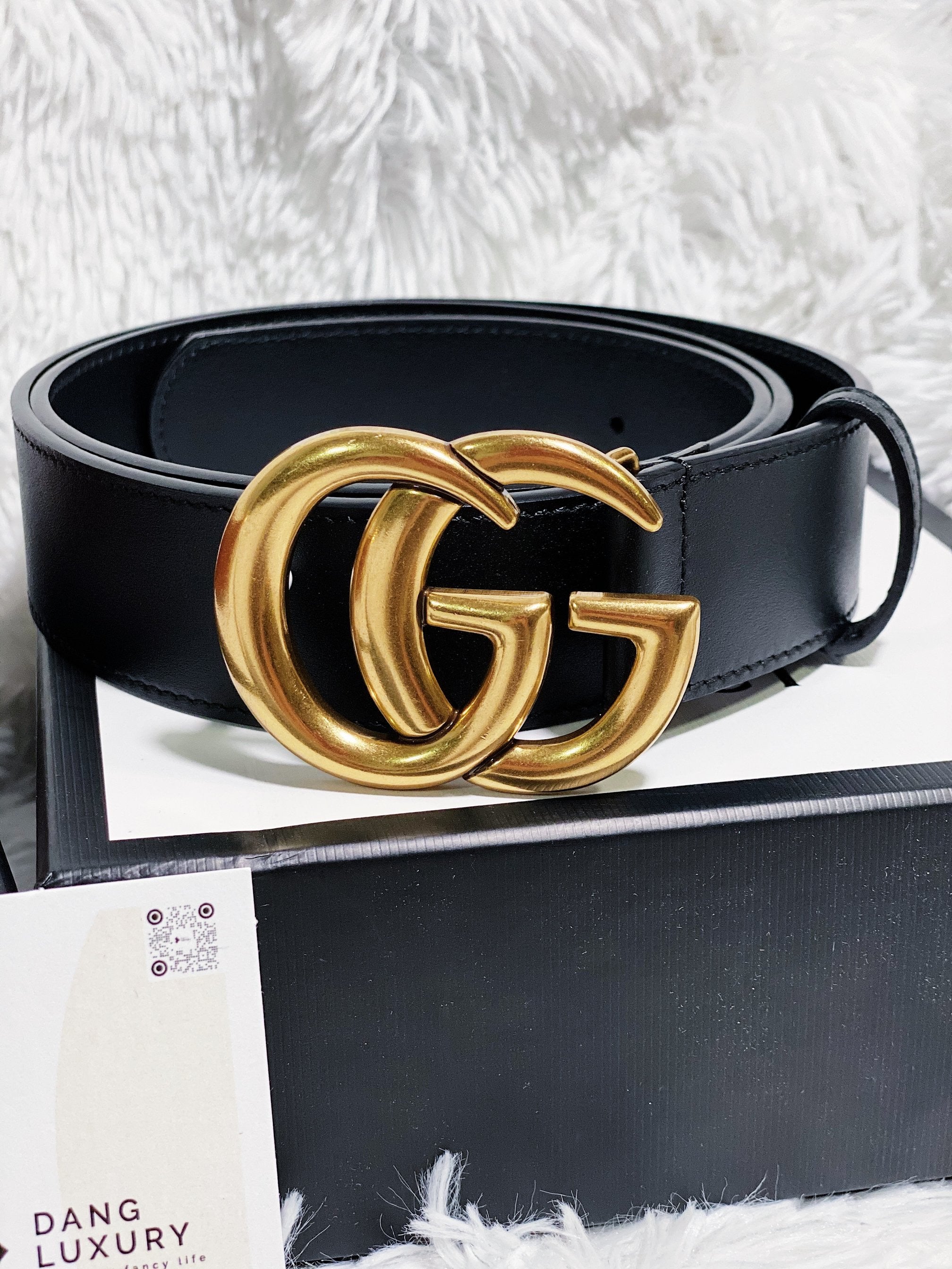 TOP GUCCI GG Belt Black Leather 4.0cm - Black