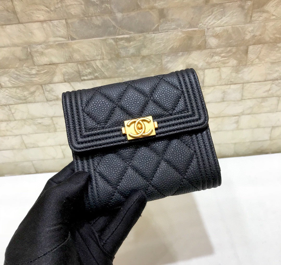 TOP CHANEL Boy Tri-Fold Wallet - Black