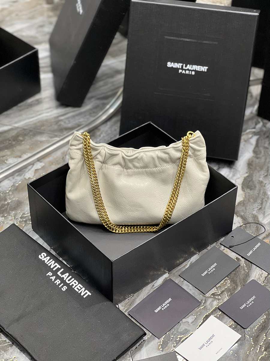TOP Yves Saint Laurent YSL Pacpac Leather Hobo Bag - Off White GHW