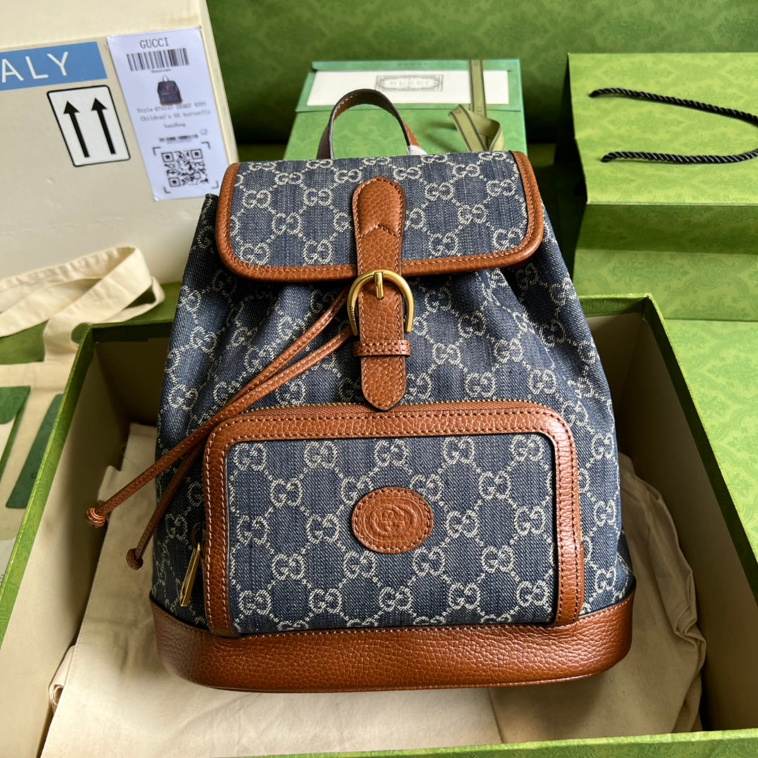 TOP GUCCI G*G Interlocking G Backpack - Blue Denim