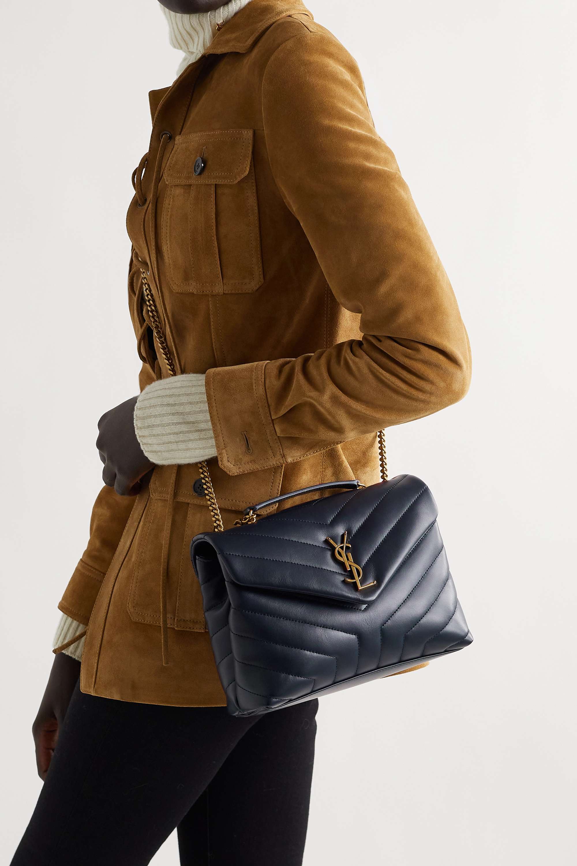 SAINT LAURENT YSL Loulou small quilted leather shoulder bag navy