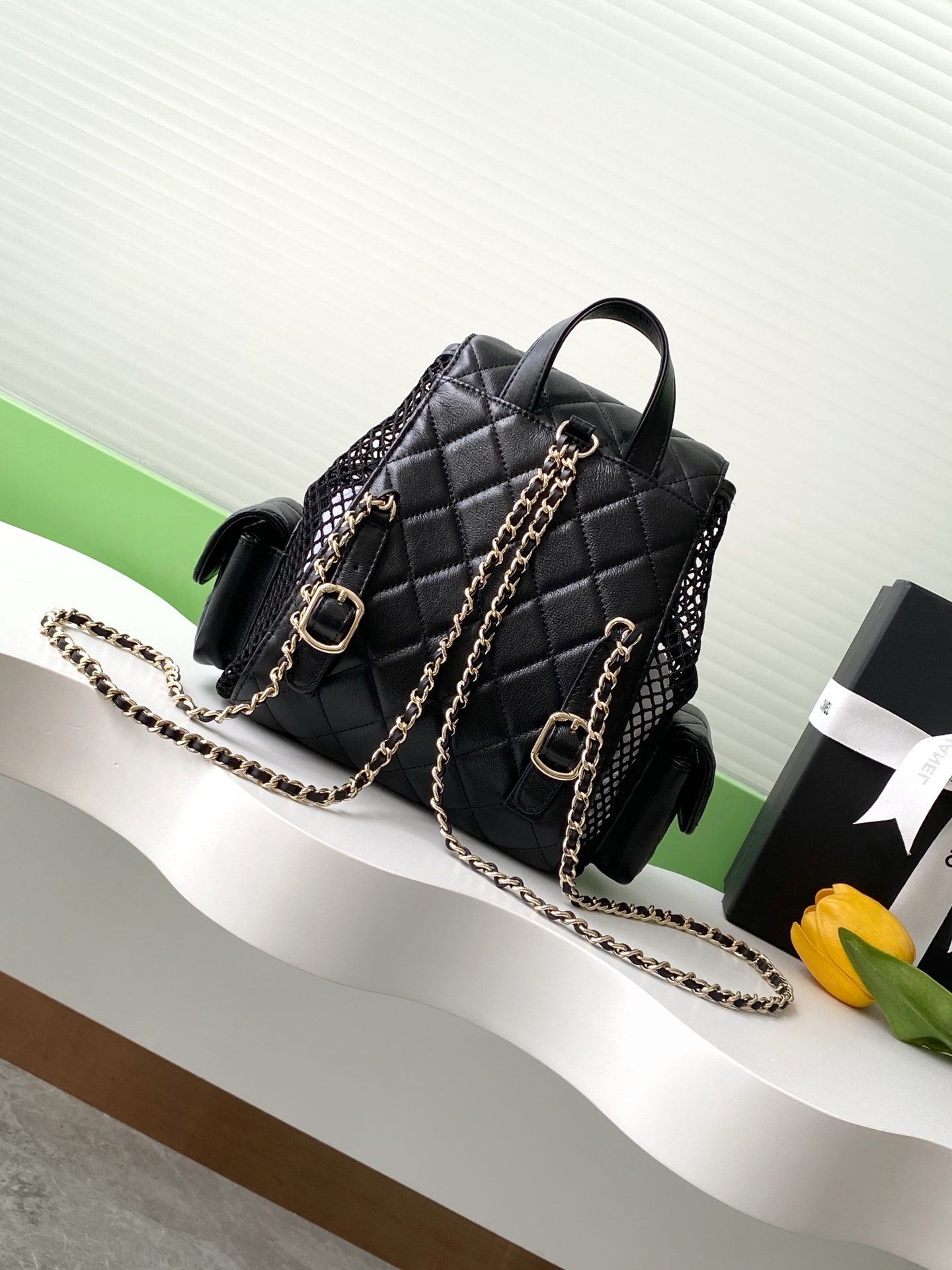 TOP CHANEL Duma Bags Hollow Mesh Backpack 25*23*13cm - GHW- Black