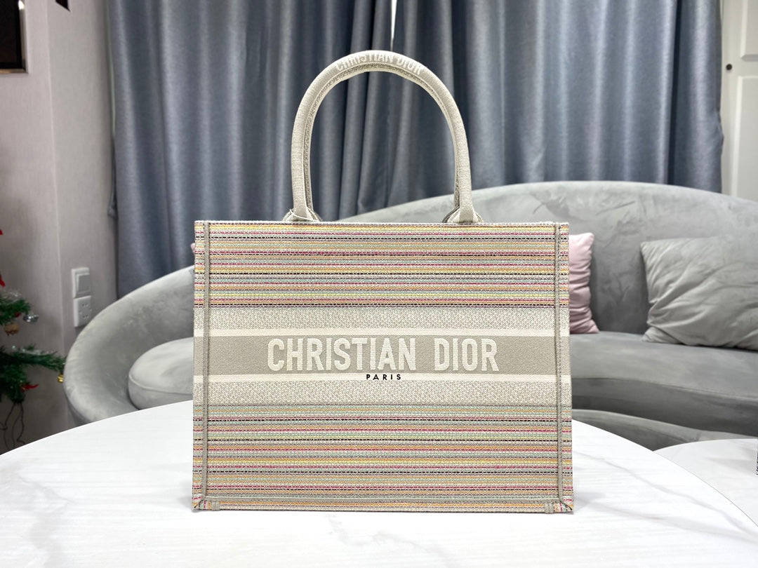 TOP Christian Dior Book Tote Bag Multicolored Stripes Medium 36.5cm