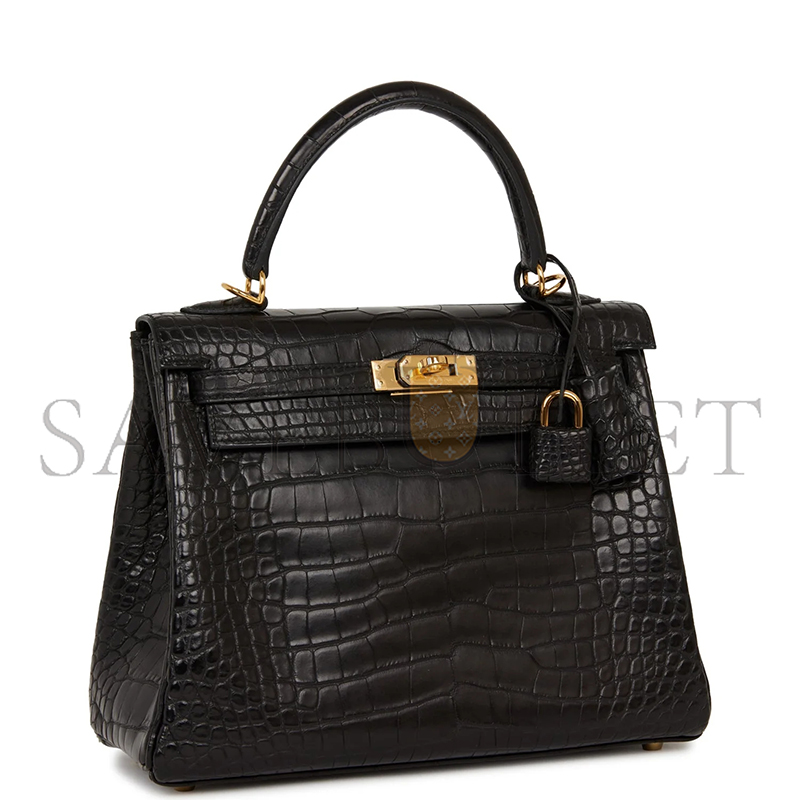 HERMÈS KELLY RETOURNE 25 BLACK MATTE ALLIGATOR GOLD HARDWARE (25*20*13cm)