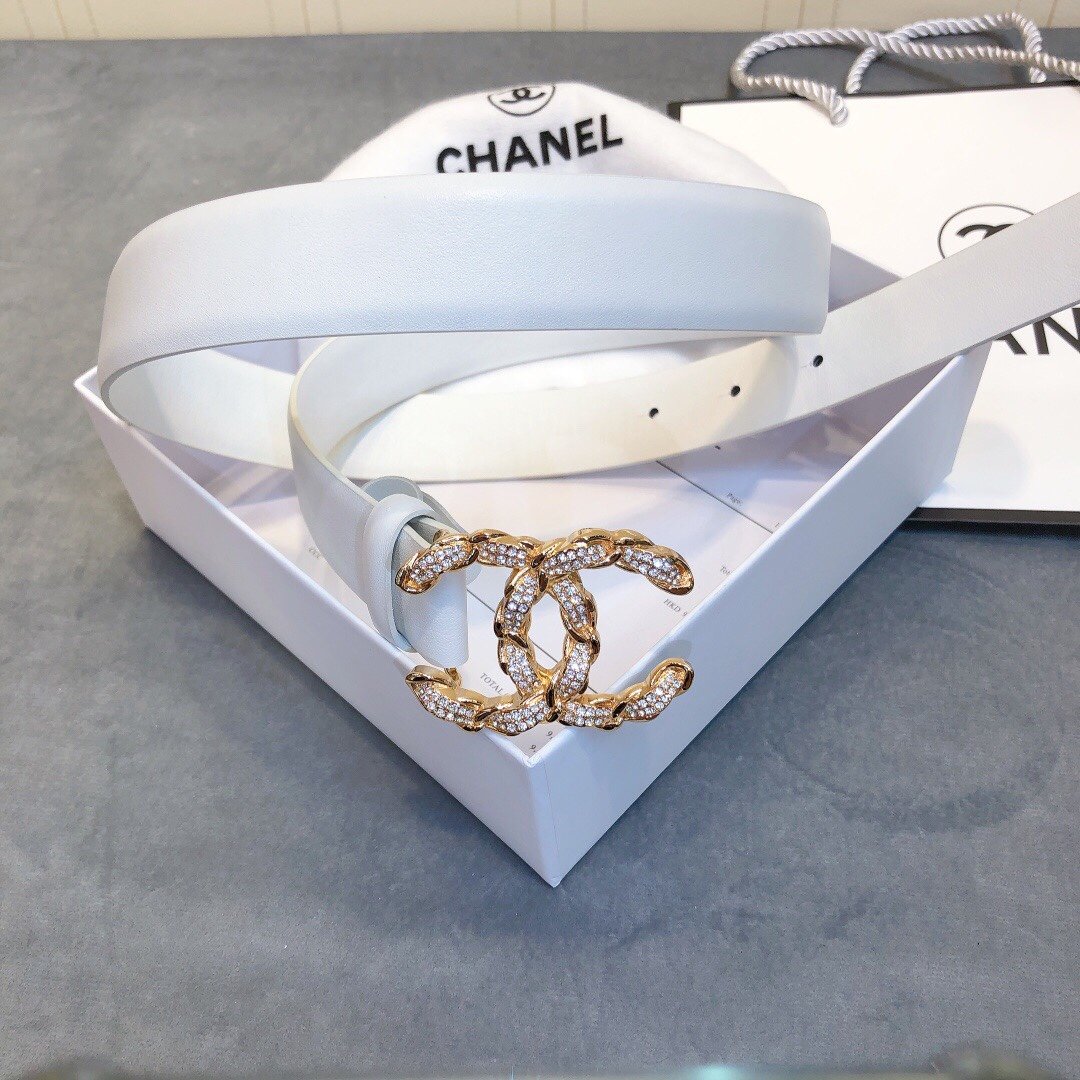 Chanel Belt With Double C Buckle White Women Belt 30MM