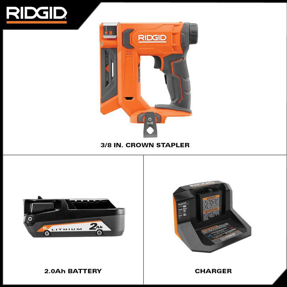 18V Cordless 3/8 in. Crown Stapler Kit with 2.0 Ah Battery and Charger