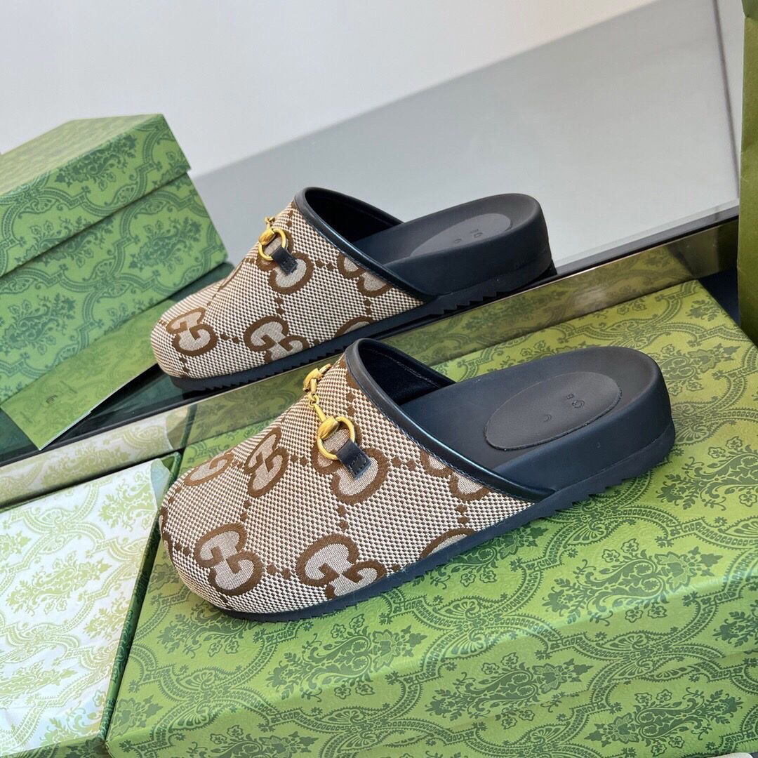 AAASandals Women Closed Toe Mule Slides, Vintage Jacquard Slip On Clogs with Metal Horsebit Buckle, Casual Backless Flat Mules
