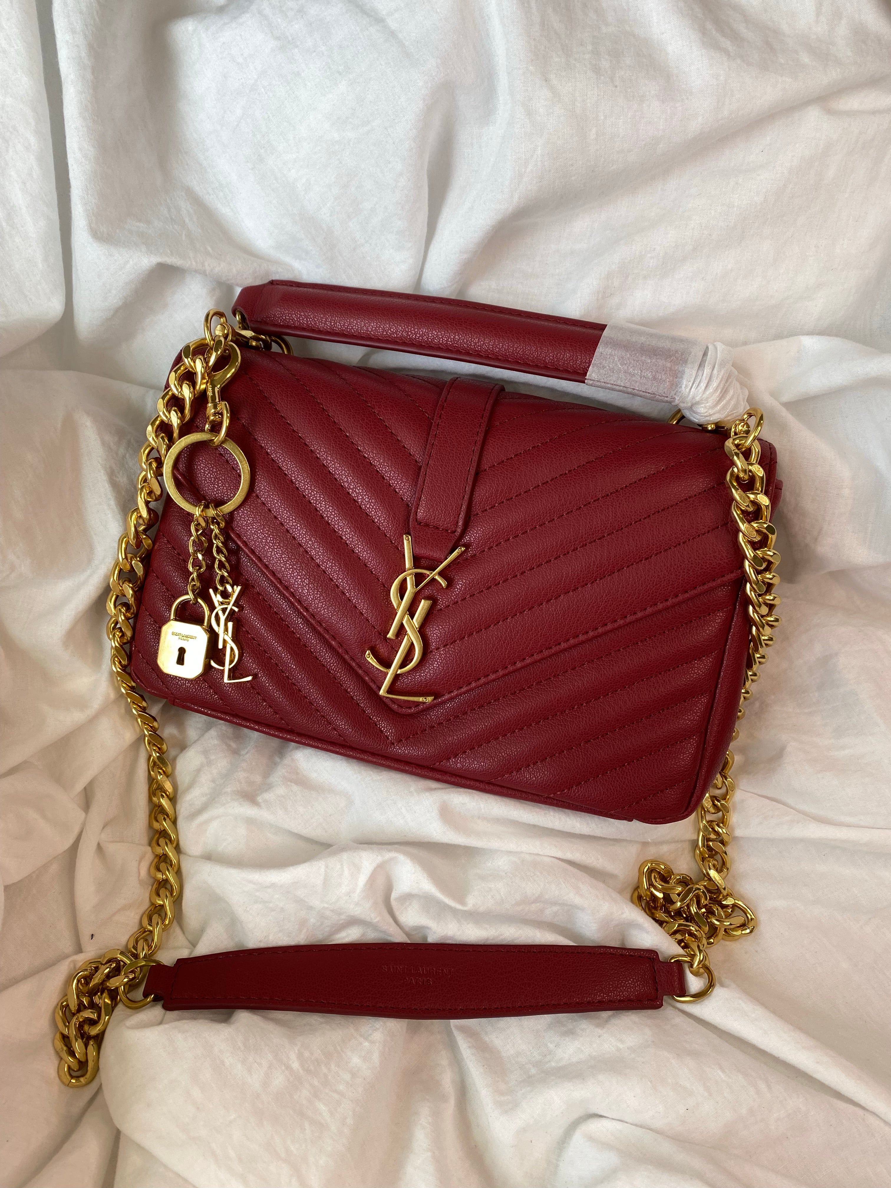 TOP Yves Saint Laurent YSL College Medium Bag - Red with GHW