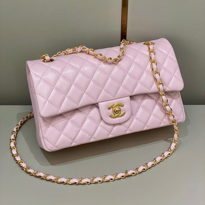 TOP CHANEL Classic Flap Bag Lambskin Medium 25.5CM - Pink & GHW