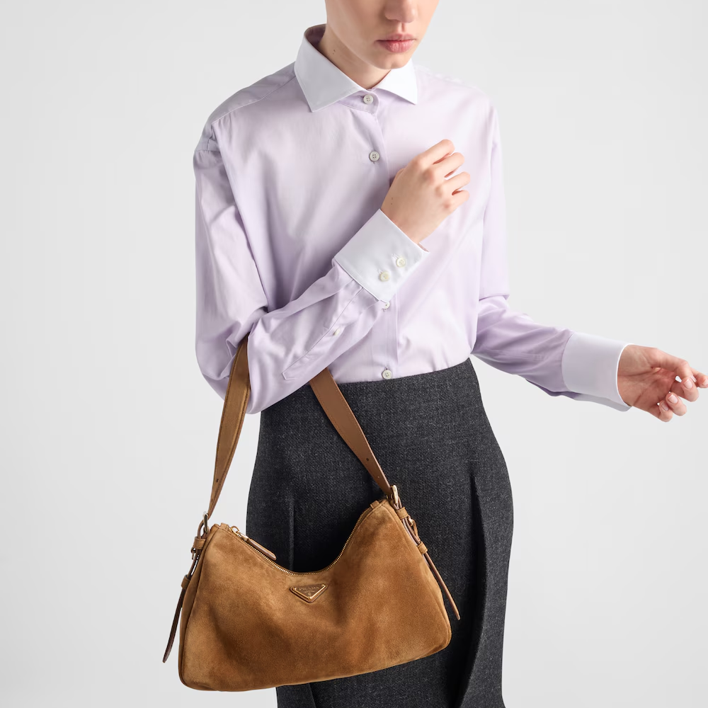 Prada Aimée Medium Suede Shoulder Bag（10A Mirror Version）