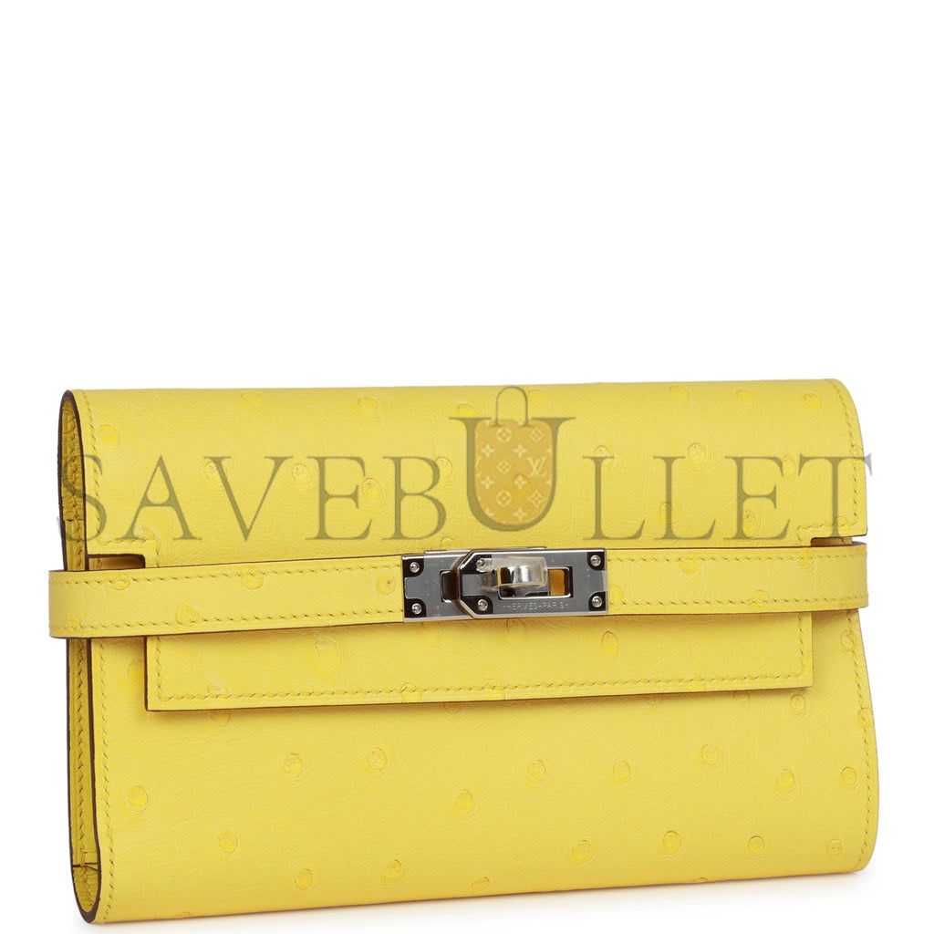 HERMES MASTER KELLY DEPLIANT WALLET OSTRICH PALLADIUM HARDWARE (15*10*3cm)