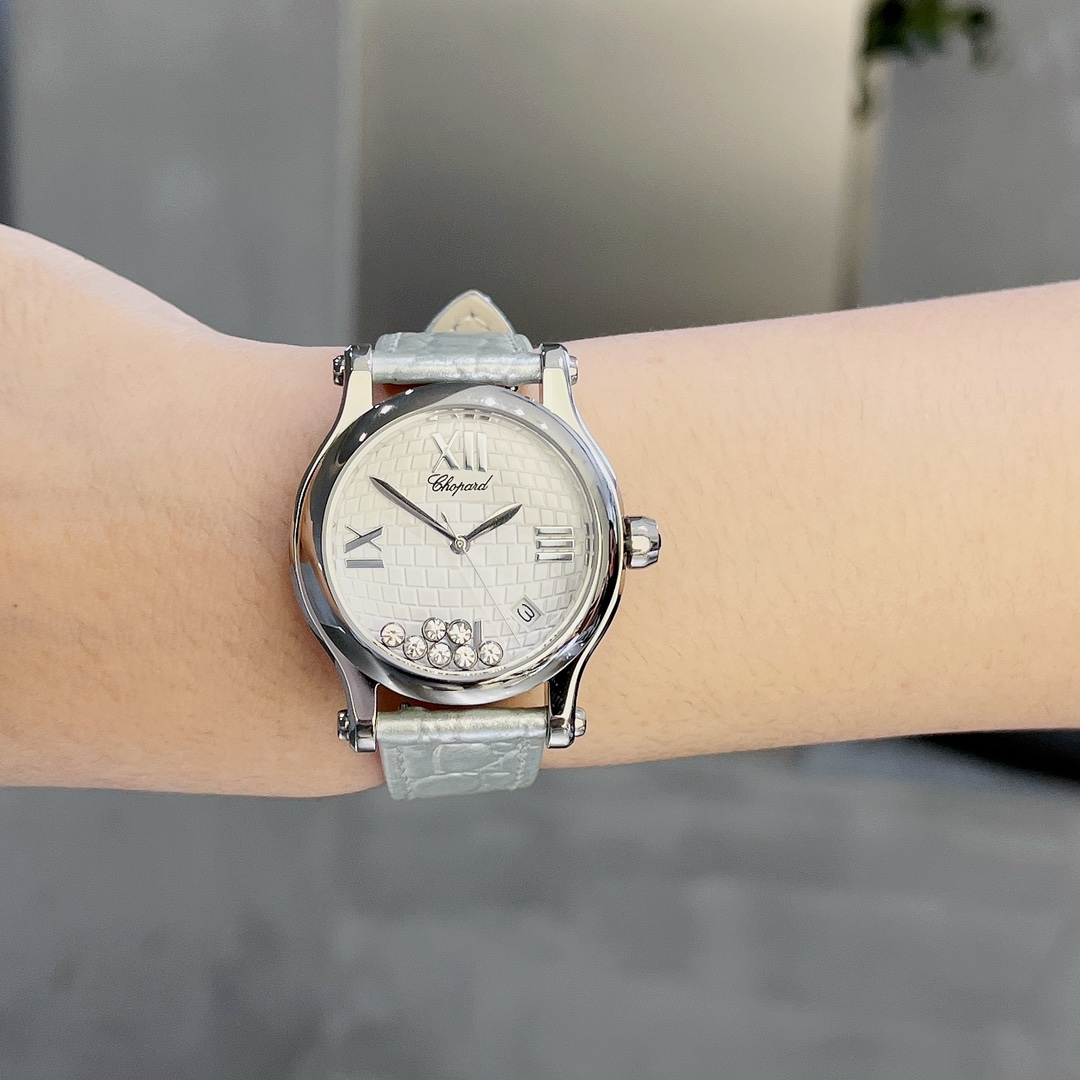 TOP Chopard Happy Sport Diamond Watch 36mm- Sliver Strap